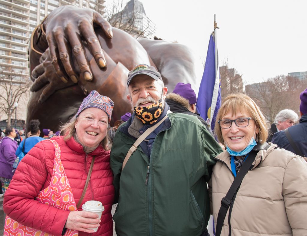 Priscilla O'Reilly, Lachlan Farrow and Meg Coffin at a PCA Rally (2023) at the Embrace, Boston